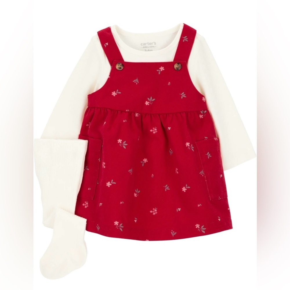Carter's Red Floral Jumper with White Sleeves